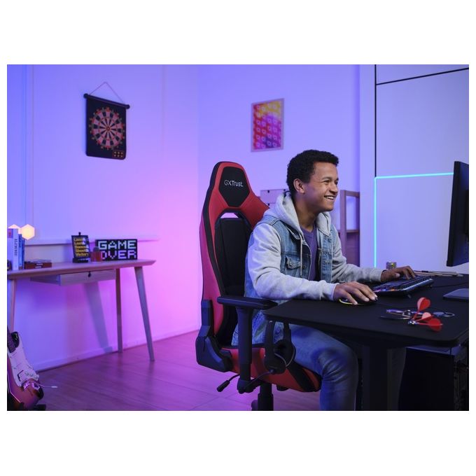 Trust 25064 GXT 714 Ruya Sedia da gaming universale Schienale e braccioli regolabili Peso massimo 150 Kg Altezza utente fino a 195 cm colore Rosso