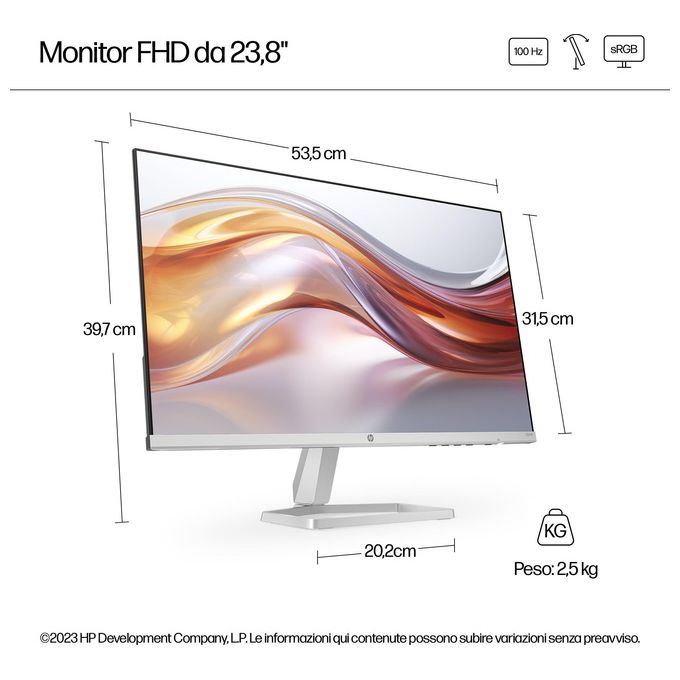 HP 94C17AA#ABB Serie 5 Monitor PC 23.8'' Full HD 1920x1080 IPS 100Hz 300 nit Flicker Free Low Blue Light colore Bianco