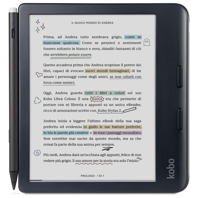 Kobo N428-KU-BK-K-BU Libra Colour eBook Reader Display 7'' E Ink Kaleido 32 GB RAM 1000 MB Wi-Fi Bluetooth USB tipo-C colore Nero
