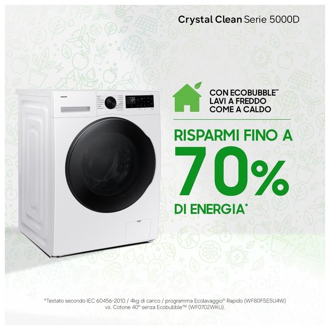 Samsung WD11DG5B15BEET Crystal Clean Lavasciuga Frontale 11-6 Kg 1400 rpm Classe A EcoBubble Vapore Wi-Fi SpaceMax (85x60x60 cm) colore Bianco