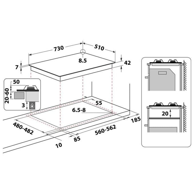 Whirlpool GMAL 7522 IXL Piano cottura Gas 73 cm 5 Fuochi Griglie in Ghisa iXelium colore Inox