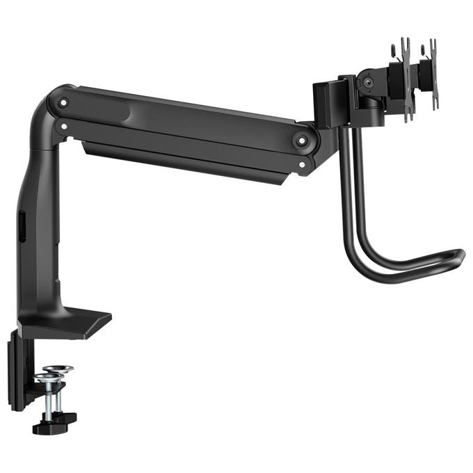 V7 DM1HDD Supporto per Doppio Monitor con Barra a Molla a Gas Regolabile in Altezza Rotazione ±32° Inclinazione -22° +45° VESA 75x75 100x100 mm colore Nero