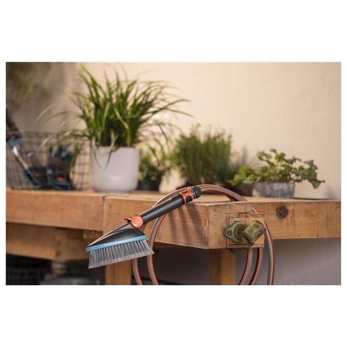 Gardena 18842-20 Cleansystem Idrospazzola Manicata M Soft Setole Morbide Regolazione Flusso Acqua colore Verde Grigio Arancione