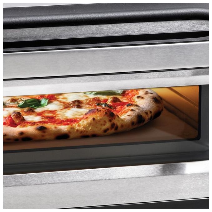 Macom 884 Just Kitchen Forno per Pizza Elettrico Pietra Refrattaria 32 cm 1700W 400°C Timer Digitale colore Nero Inox