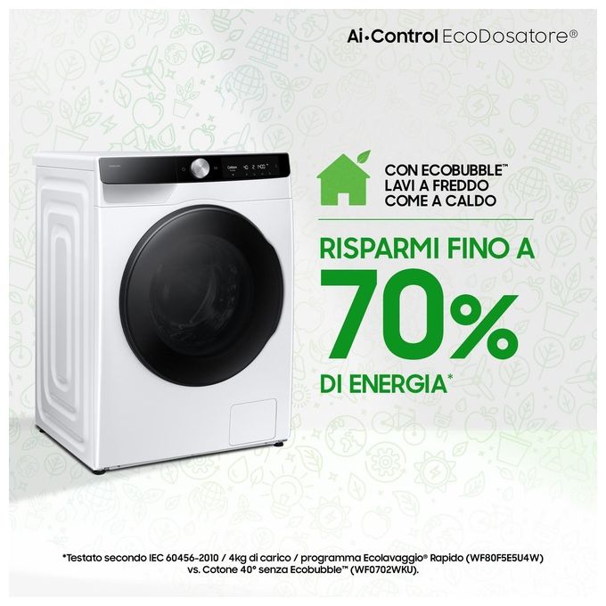 Samsung WD90DG6B85BKU3 AI Control Lavasciuga Frontale 9-6 Kg 1400 rpm Classe A EcoDosatore AI Wash Wi-Fi (85x60x60 cm) colore Nero Bianco