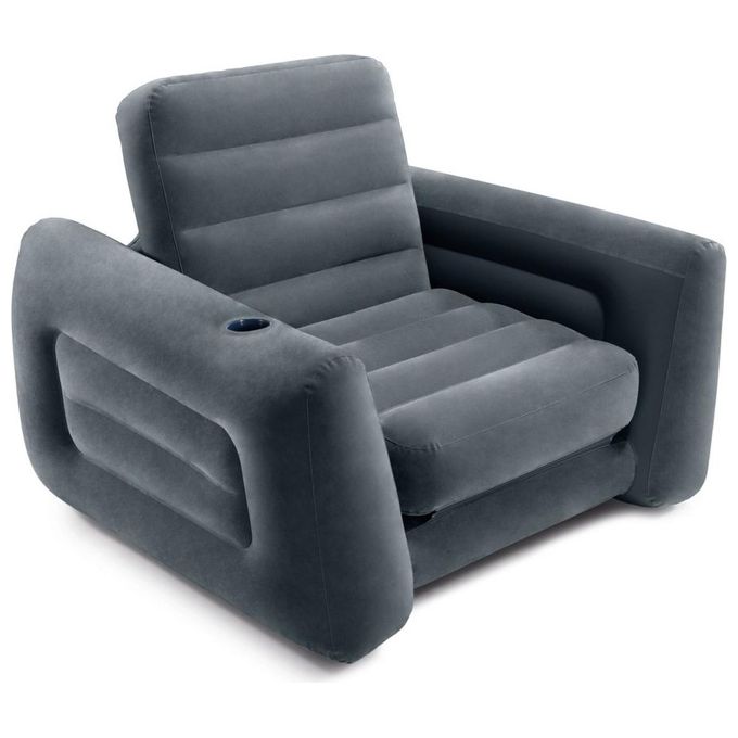 Intex 66551NP Poltrona Letto Gonfiabile 2 in 1 Effetto Velluto Porta Bicchieri 117x224x66 cm colore Grigio Scuro