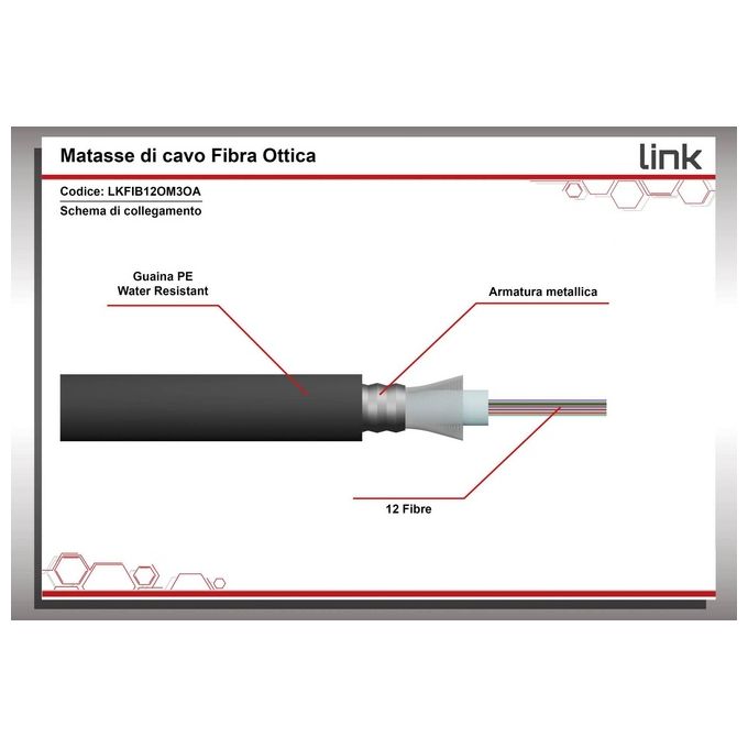 Link Cavo Fibra Ottica da Esterno Armato Om3 Guaina Pe 12 Fibre