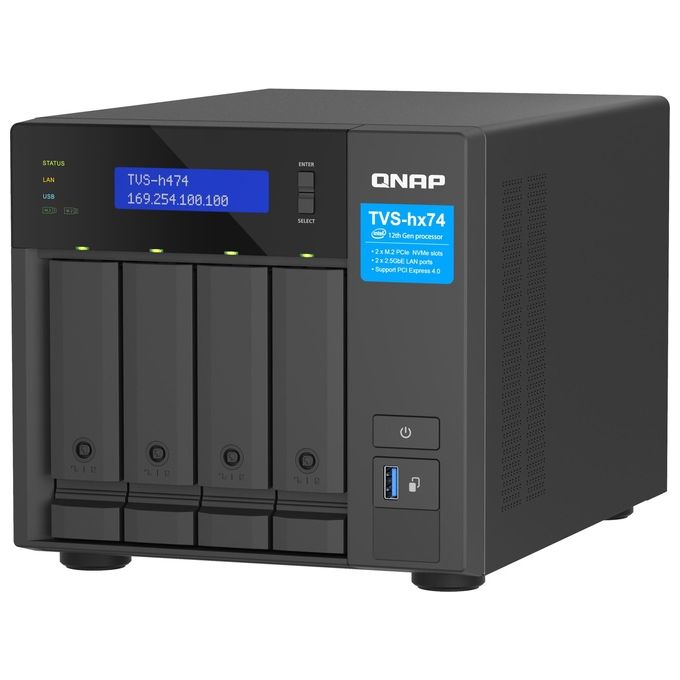 QNAP TVS-H474-I3-8G TVS-H474 NAS Tower Intel Core i3 i3-12100 8 GB DDR4 QuTS hero colore Nero