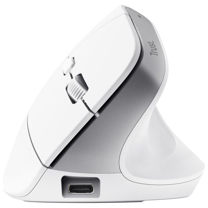 Trust 25399 Bayo+ Mouse Ergonomico Wireless Multidispositivo 6 Pulsanti 800-2400 DPI Ricaricabile colore Bianco
