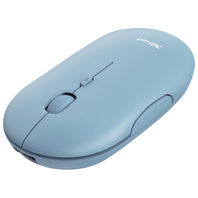 Trust 24126 Puck Mouse Wireless Ricaricabile RF Bluetooth 1600 DPI Ambidestro Silenzioso USB-C colore Blu