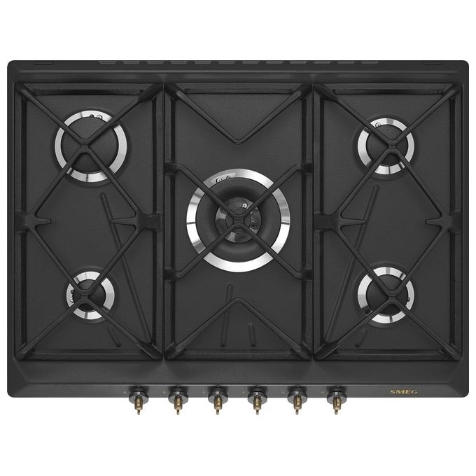 Smeg SRV876AOGH Piano Cottura a Gas 5 Zone Griglie in Ghisa Estetica Coloniale 75 cm Antracite