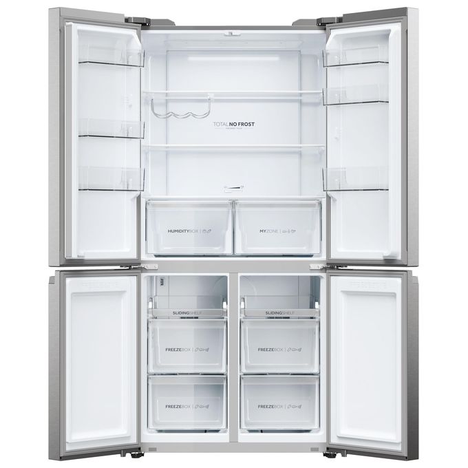 Haier HCR5919ENMP Cube 90 Serie 5 Frigorifero Americano 4 Porte 528 L 190 cm Classe E 38 dB Total No Frost colore Platino Inox
