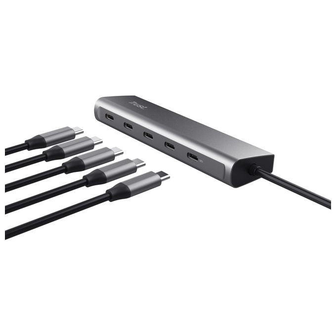 Trust Halyx 5 Porte Hub USB C 4x USB-C e Porta di Alimentazione PD 100W Argento