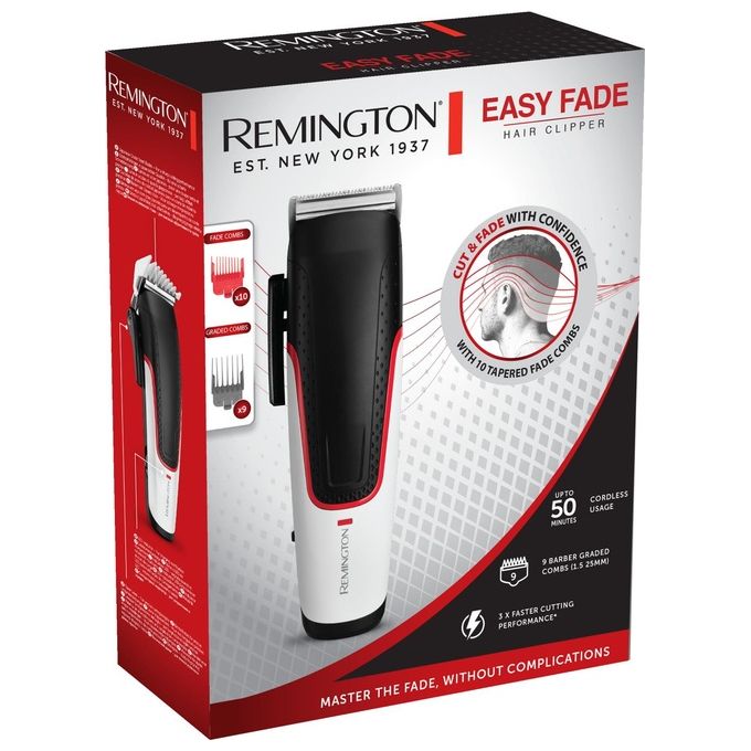 Remington HC500 Easy Fade Tagliacapelli senza filo 19 pettini lame auto-affilanti autonomia 50 min colore Nero Bianco