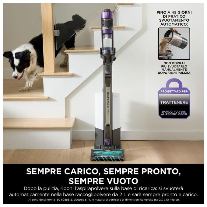 Shark IP3251EUT PowerDetect Aspirapolvere a Bastone 2 in 1 Senza Filo Autosvuotamento 0,7 L 70 min 380 W 86 dB colore Oro Grigio Viola