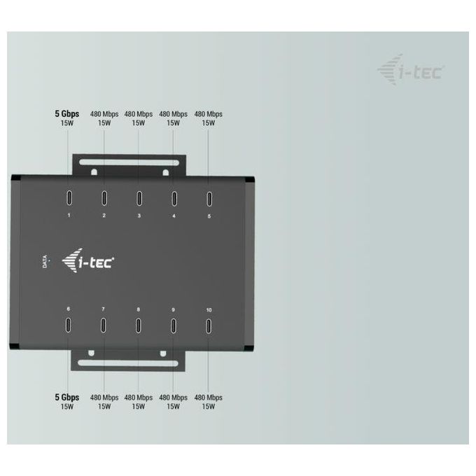 I-tec CACHRGHUB10CIT Hub USB-C USB-A Metal 10 porte USB-C 15W per porta alimentatore 180W colore Nero
