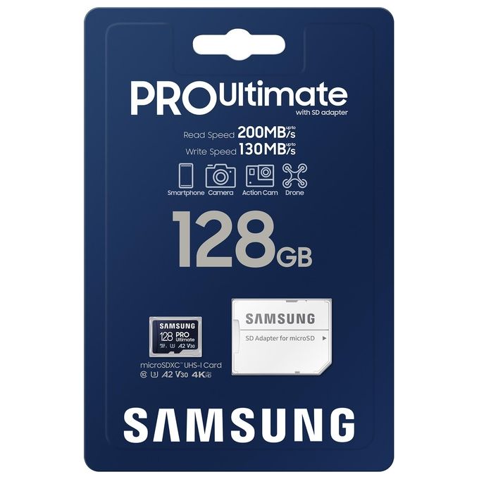 Samsung MB-MY128SA PRO Ultimate Scheda microSDXC 128GB UHS-I U3 V30 A2 200MB-s colore Blu