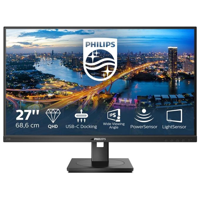 Philips 276B1-00 Monitor PC 27'' IPS QHD 2560x1440 USB-C Docking 90W Ethernet Hub USB Flicker Free colore Nero