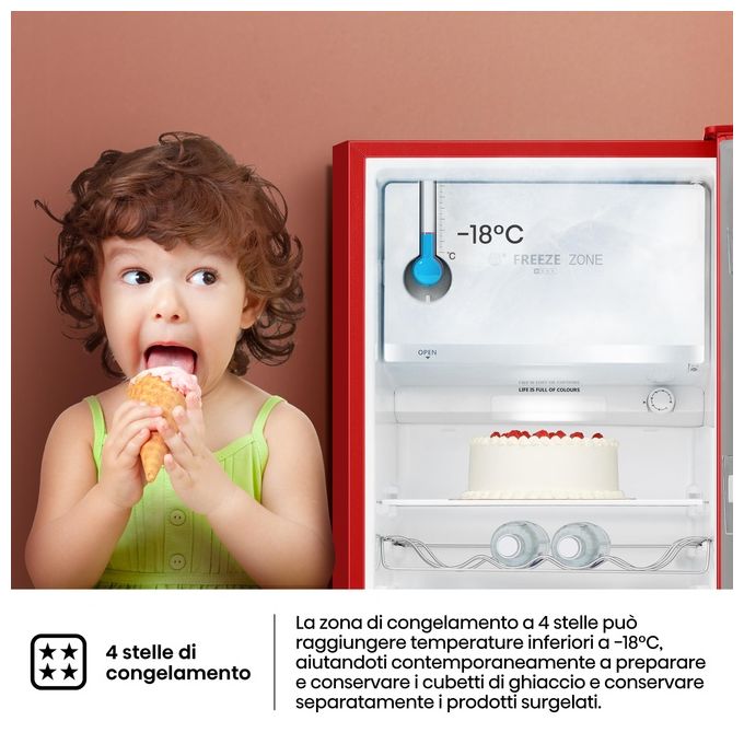 Hisense RR220D4ERE Frigorifero Monoporta 165 L 126.5 cm Classe E 37 dB Congelatore 4 Stelle LED colore Rosso