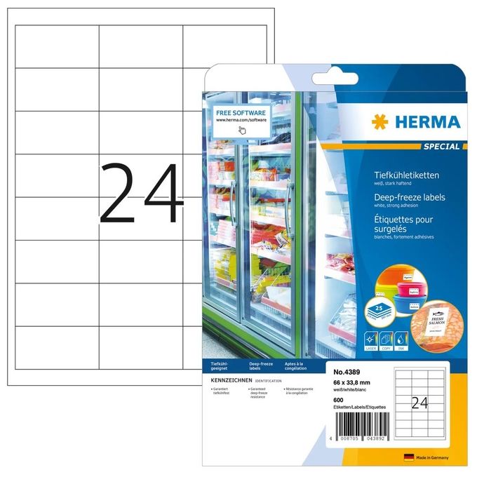 Herma 4389 Etichetta per Stampante 66X33,8mm Bianco Autoadesiva