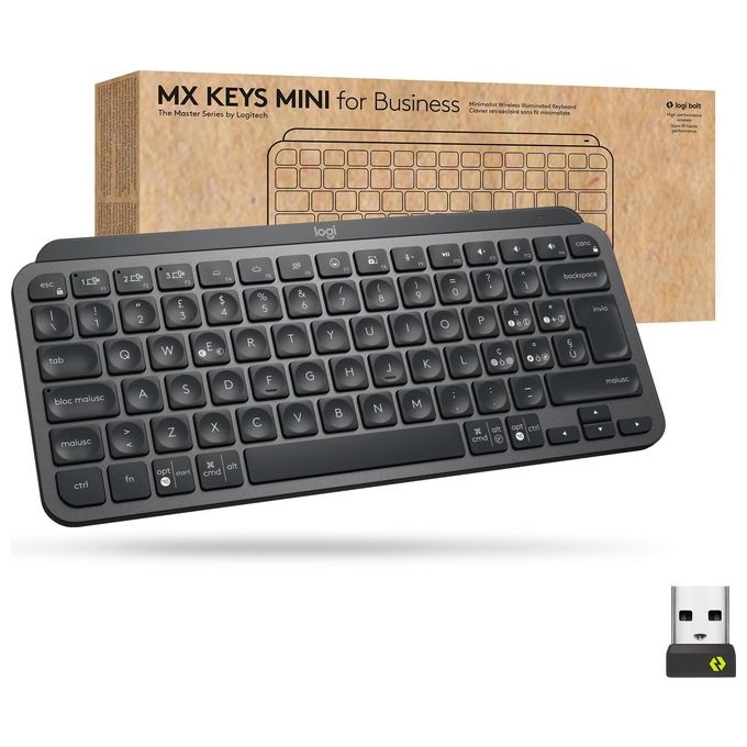 Logitech 920-010602 MX Keys Mini for Business Tastiera Wireless Compatta QWERTY Italiano Retroilluminata Bluetooth Logi Bolt colore Grafite