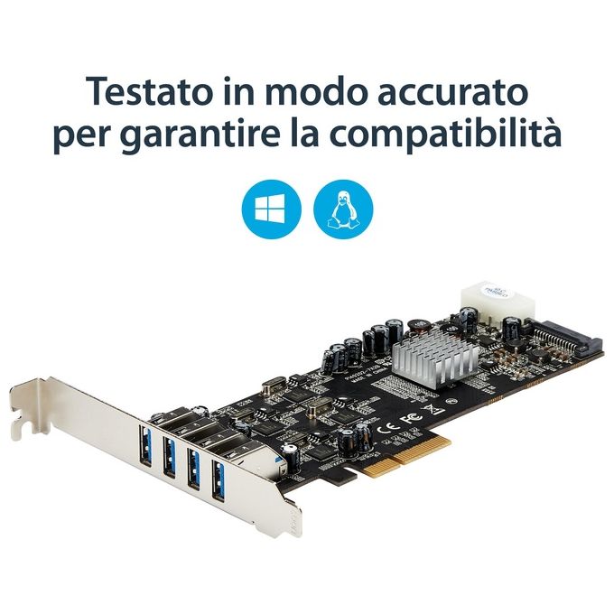 StarTech Adattatore scheda SuperSpeed USB 3.0 PCI Express (PCIe) Quad Bus a 4 porte con UASP - Alimentazione SATA-LP4