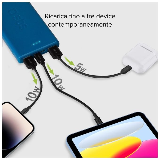Sbs Powerbank 10.000 mAh Extra Slim con Porta USB 2.1A Intelligent Charge
