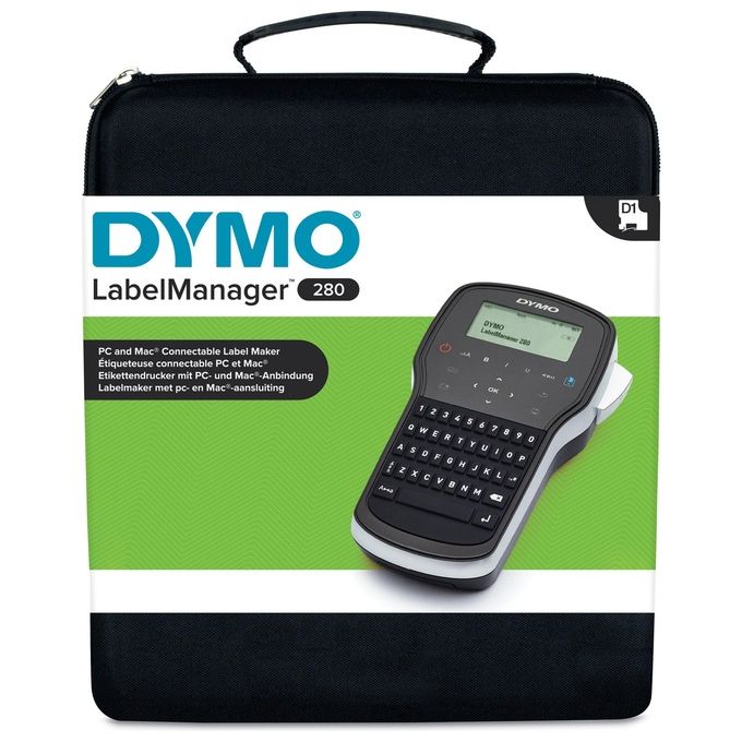 Dymo 2091152 LabelManager 280 Kit Etichettatrice Portatile Ricaricabile Tastiera QWERTY con Custodia e 2 Nastri D1 colore Nero