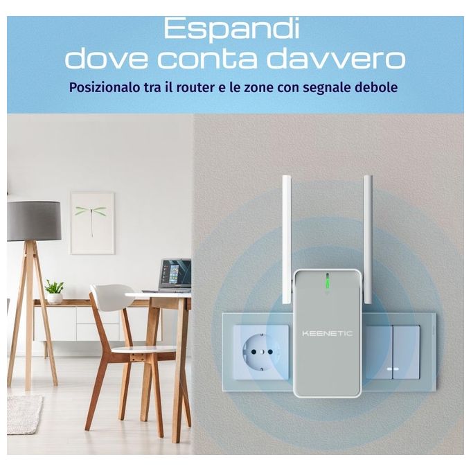 Keenetic Buddy 4 Range Extender WiFi N300 Abilitato per Mesh con Porta Fast Ethernet