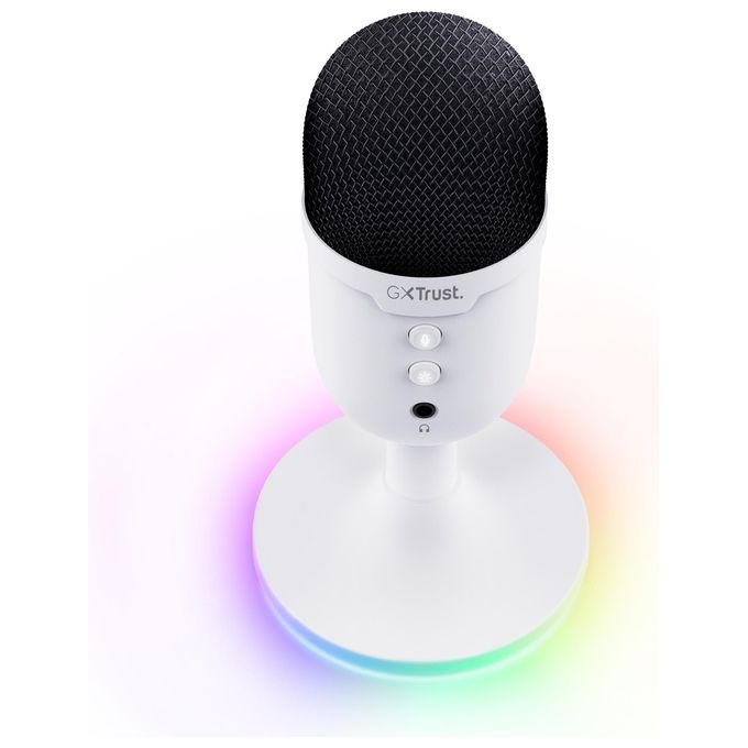 Trust S9913958 GXT 234W Yunix Microfono USB da Tavolo con Pattern Cardioide Filtro Pop Integrato e Illuminazione RGB Uscita Cuffie Pulsante Mute colore Bianco