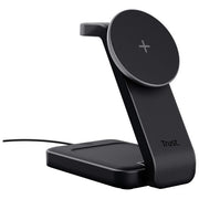 Trust Viro Supporto di Ricarica Wireless 3-in-1 Magnetico per iPhone Apple Watch AirPods 20W USB-C Design Pieghevole Luce Notturna LED Dimmerabile colore Nero