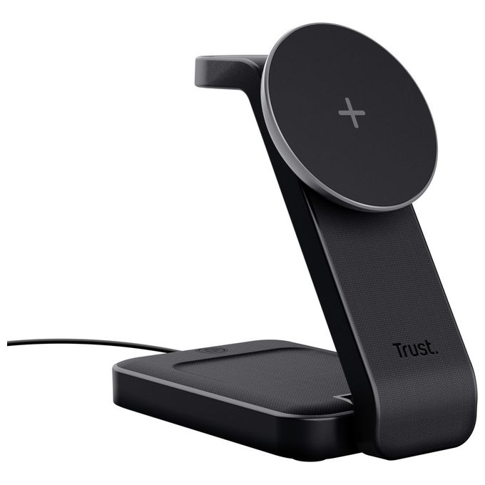 Trust Viro Supporto di Ricarica Wireless 3-in-1 Magnetico per iPhone Apple Watch AirPods 20W USB-C Design Pieghevole Luce Notturna LED Dimmerabile colore Nero