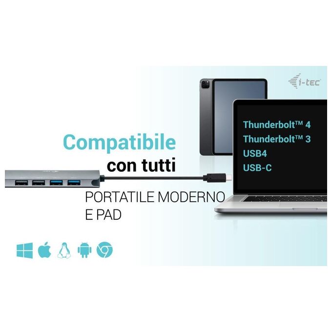 I-tec C31NANOHDM2DOCPD USB-C Metal Nano 2x Display Docking Station + Power Delivery 100 W 2 HDMI 2 USB 3.2 2 USB 2.0 USB-C Gigabit Ethernet colore Argento