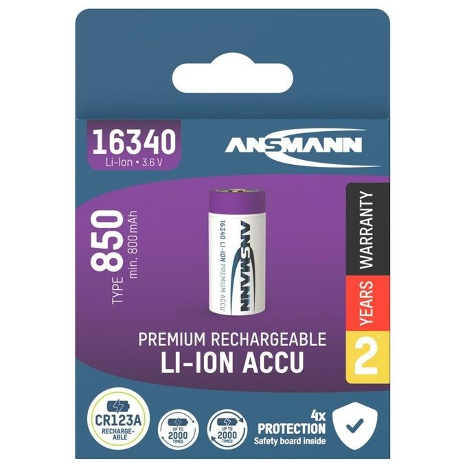 Ansmann 16340 Li-Ion Battery 850mAh 3.6V Versione Standard