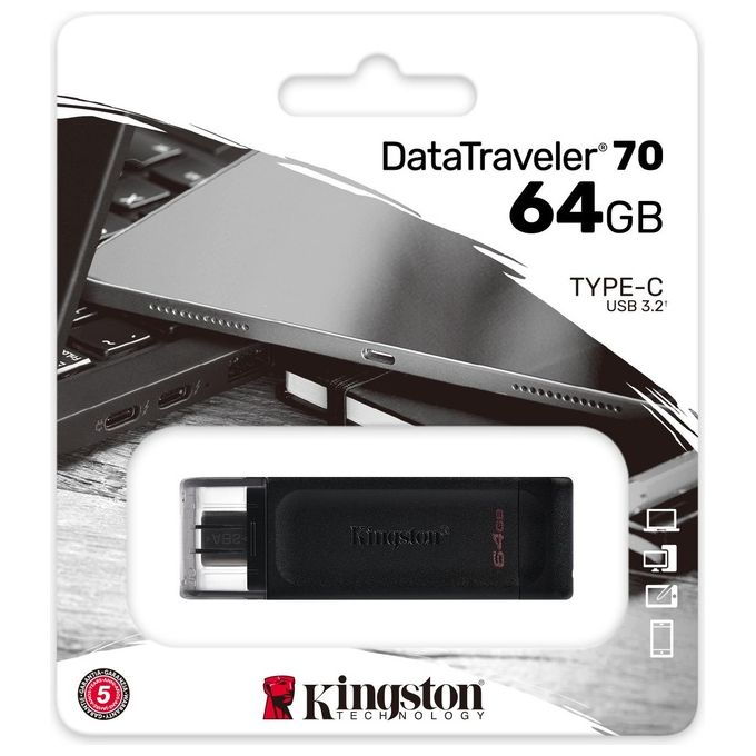 Kingston DataTraveler 70 Unita' Flash Usb 64Gb Usb TipoCc 3.2 Gen 1 Nero