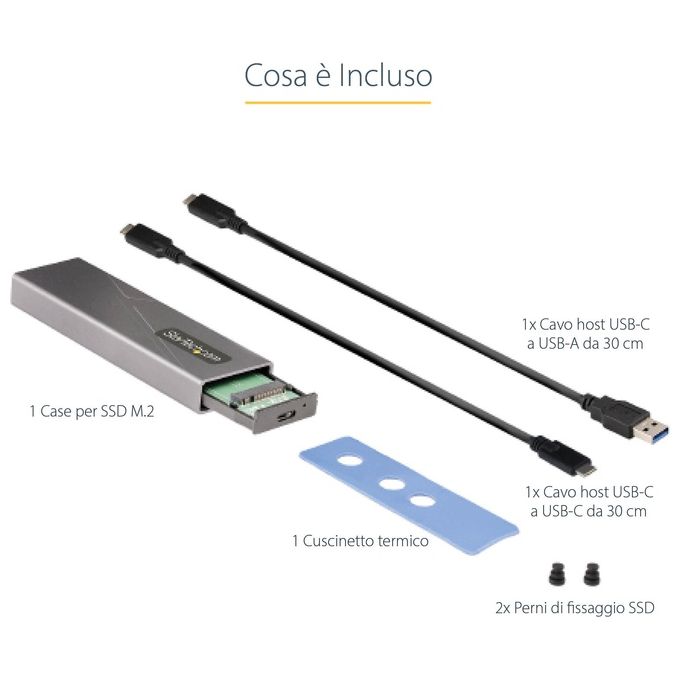 StarTech.com M2-USB-C-NVME-SATA Box Esterno SSD M.2 NVMe SATA USB-C 10Gbps Alluminio 2230 2242 2260 2280 colore Grigio