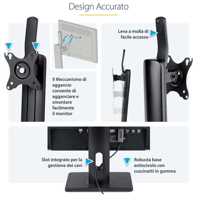 StarTech.com FPPNEUSTND Supporto da Tavolo per Monitor Regolabile Altezza 265-415 mm Inclinazione -15° +15° Rotazione 180° VESA 75x75 100x100 mm colore Nero
