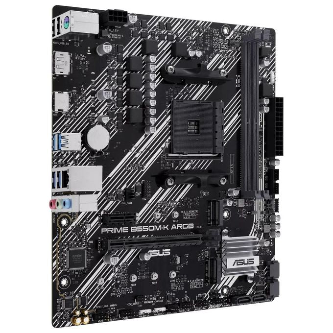 Asus 90MB1GC0-M0EAY0 Prime B550M-K ARGB Scheda Madre mATX Socket AM4 Chipset B550 Dual M.2 PCIe 4.0 DDR4 64GB USB 3.2 HDMI DisplayPort