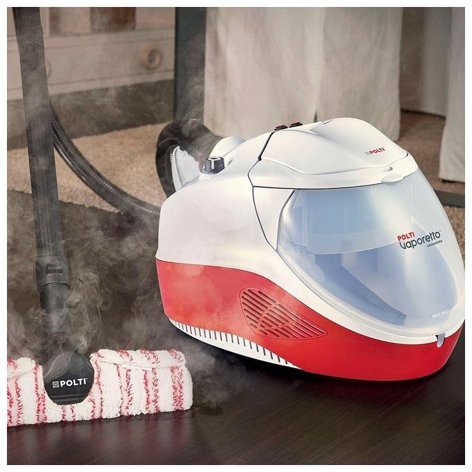 Polti PVEU0083 Vaporetto Lecoaspira FAV50 Pulitore a Vapore con Aspirapolvere con Filtro ad Acqua Capacita' 1,8 Litri Potenza 2450 W Filtro HEPA 13 Bianco-Rosso