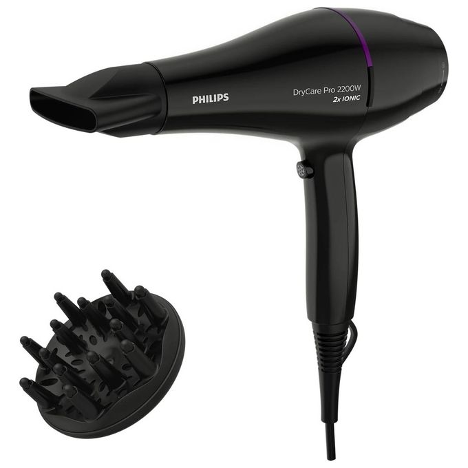 Philips BHD274-00 DryCare Pro Asciugacapelli 2200 W Motore AC ThermoProtect Ionico 6 velocita' Concentratore 9 mm Diffusore colore Nero