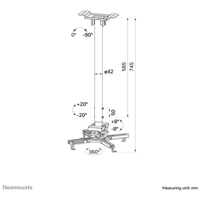 Neomounts W126813331 CL25-550BL1 Supporto da Soffitto per Proiettore Altezza Regolabile 74,5-114,5 cm Carico Massimo 35 Kg con Gestione Cavi Sistema Easy Release colore Nero