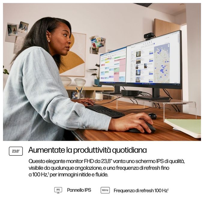 HP 9U5J5UT#ABB Serie 3 Pro Monitor 23.8'' FHD 1920x1080 IPS 100 Hz HDMI DisplayPort VGA colore Nero