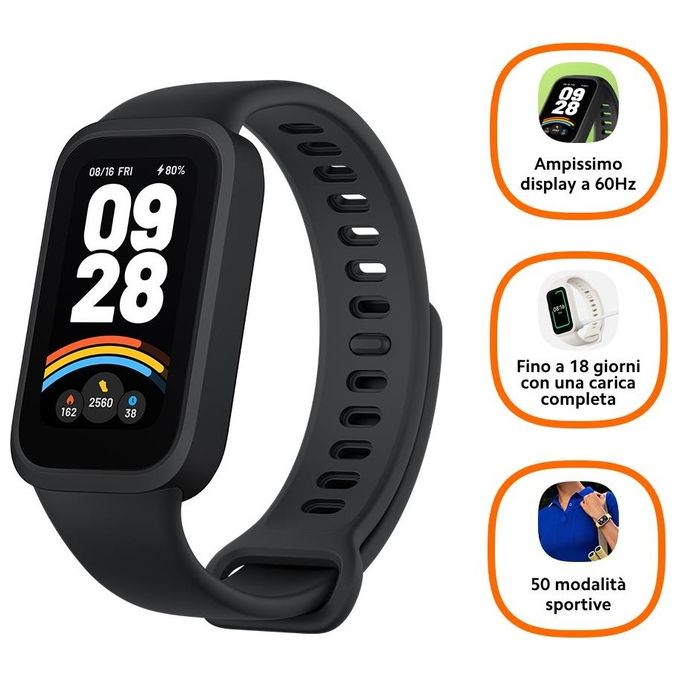 XIAOMI M2435B1 Smart Band 9 Active Braccialetto Fitness Display TFT 1.47 Pollici 60 Hz 5 ATM 50 Modalita' Sportive Batteria 18 Giorni colore Nero