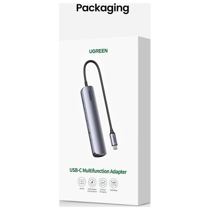 UGREEN 10919 Hub USB C HDMI 4K@60Hz Ethernet 1000Mbps PD 100W 2 USB 3.0 Docking Station compatibile con MacBook PRO Air M1 M2 Steam Deck Surface PRO 8 Galaxy S23 Tab S8 Dell XPS 15 13 colore Nero