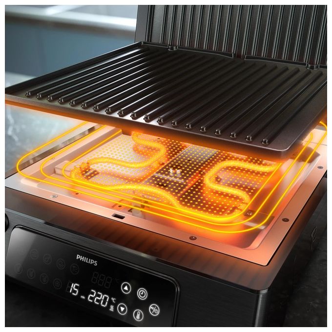 Philips HD6307-70 Serie 7000 Grill a Contatto 2200 W 8 Funzioni Preimpostate Sensore di Temperatura colore Nero