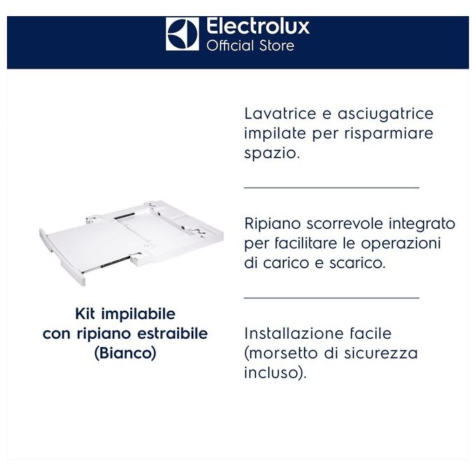 Electrolux E1WYHSK2 Kit di Sovrapposizione Lavatrice Asciugatrice con Ripiano Estraibile colore Bianco