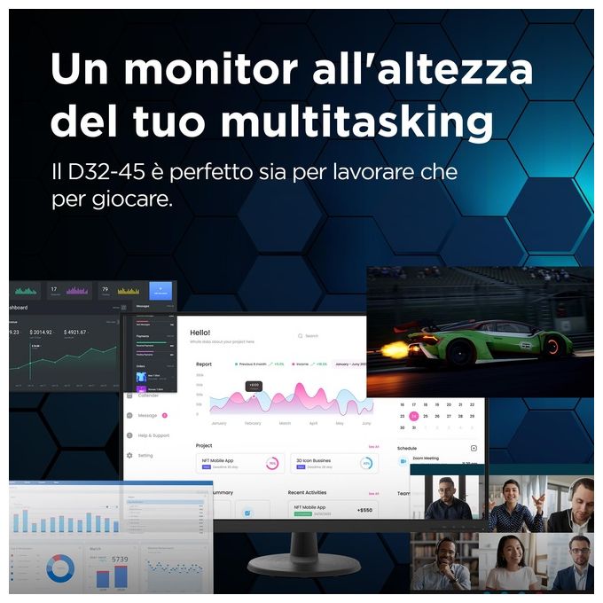 Lenovo 66FCGAC2IT D32-40 Monitor PC 31.5'' Full HD 1920x1080 VA 60Hz 250 cd-m² HDMI DisplayPort colore Nero