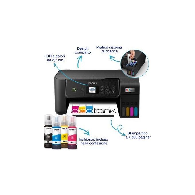 Epson C11CJ66421 EcoTank ET-2870 Stampante Multifunzione Inkjet A4 Stampa Copia Scansione Wi-Fi 10 ppm colore Nero