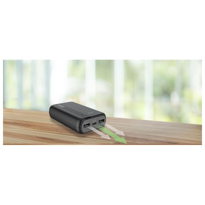 Cellular Line Power Bank 10000 mAh Input USB-C 10.5W Output 2xUSB 12W Li-ion LED luminosi indicano carica residua Nero