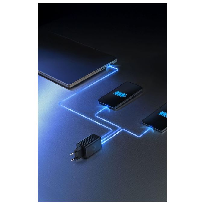 Cellularline ACHUSBGAN3PD65WK Multipower Micro Caricabatterie GaN 65W 3 Porte USB-C Power Delivery colore Nero